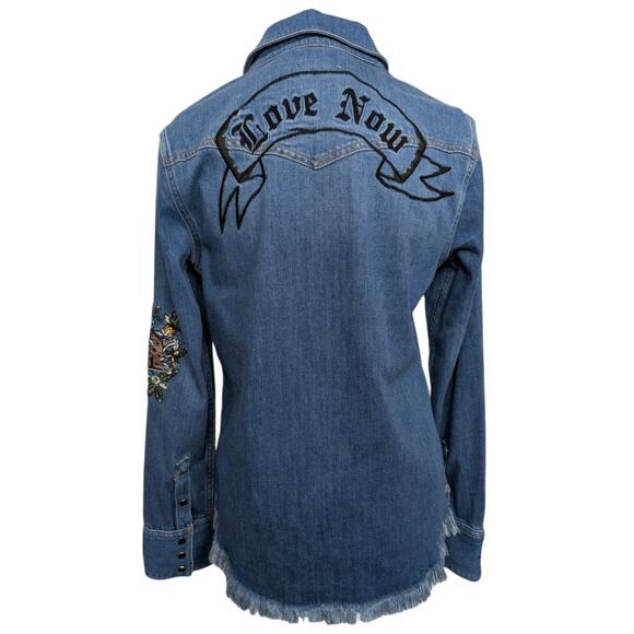 Zadig & Voltaire Deluxe Thelma Love Now Embroidery Western Denim Button Shirt XS - Picture 12 of 15